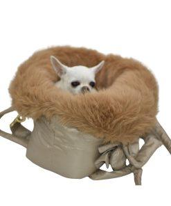 Borsa cuccia per cani ecopelliccia sabbia con Ginger