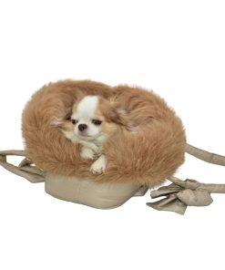 Borsa cuccia per cani ecopelliccia sabbia con Ciko