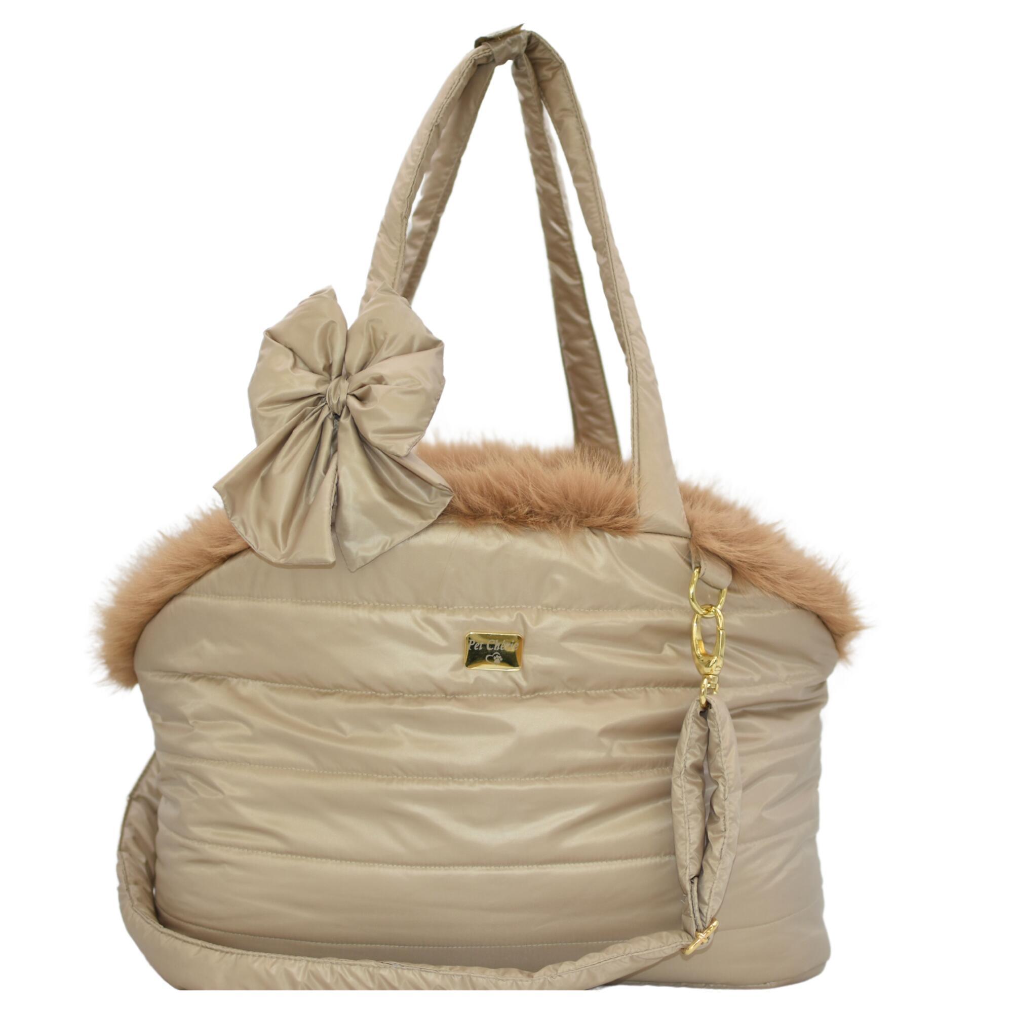 Dog bed bag faux fur sand