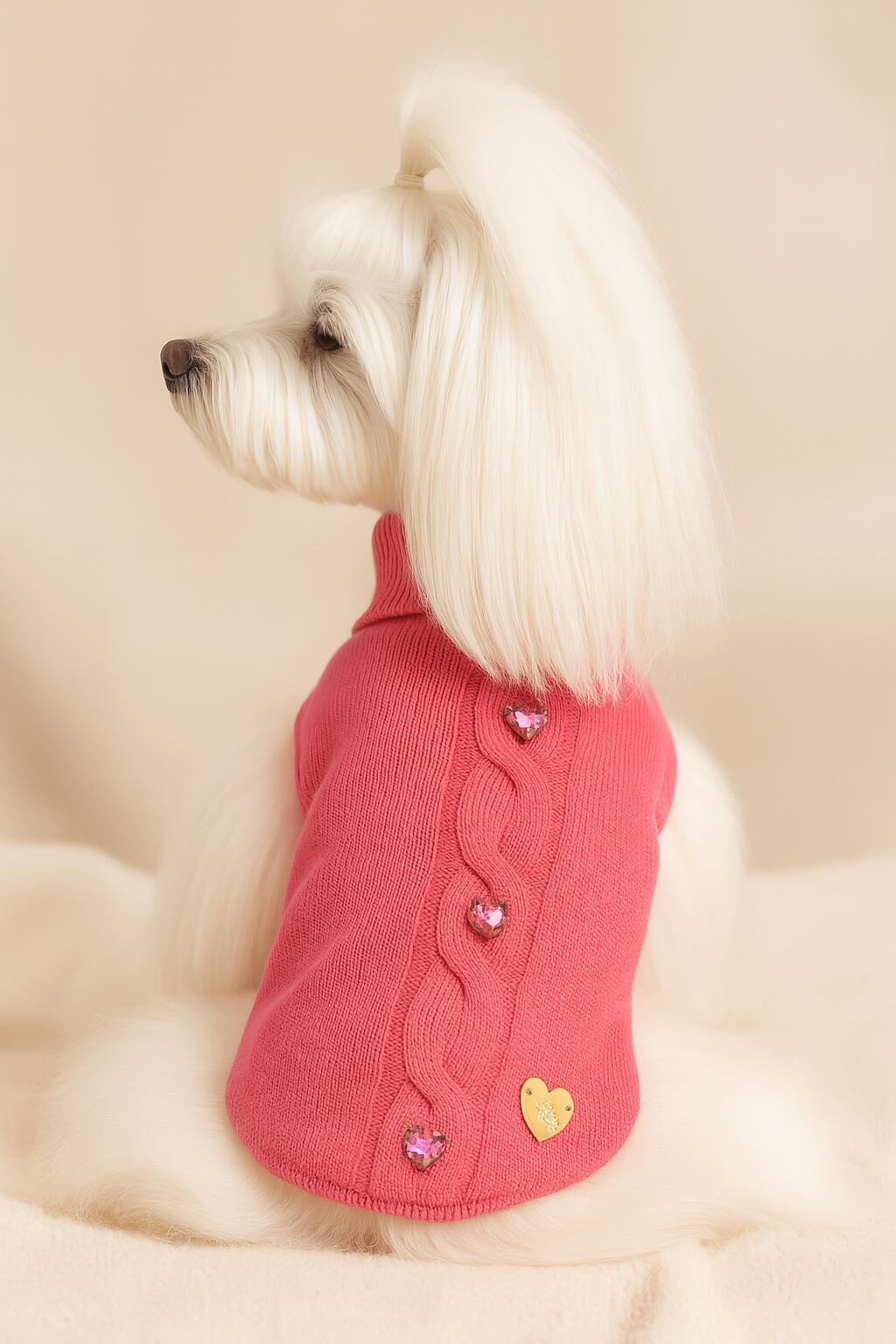 Maglione lana merino cani treccia con modella