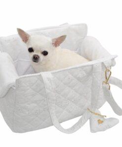 Borsa cani sangallo bianca con modella