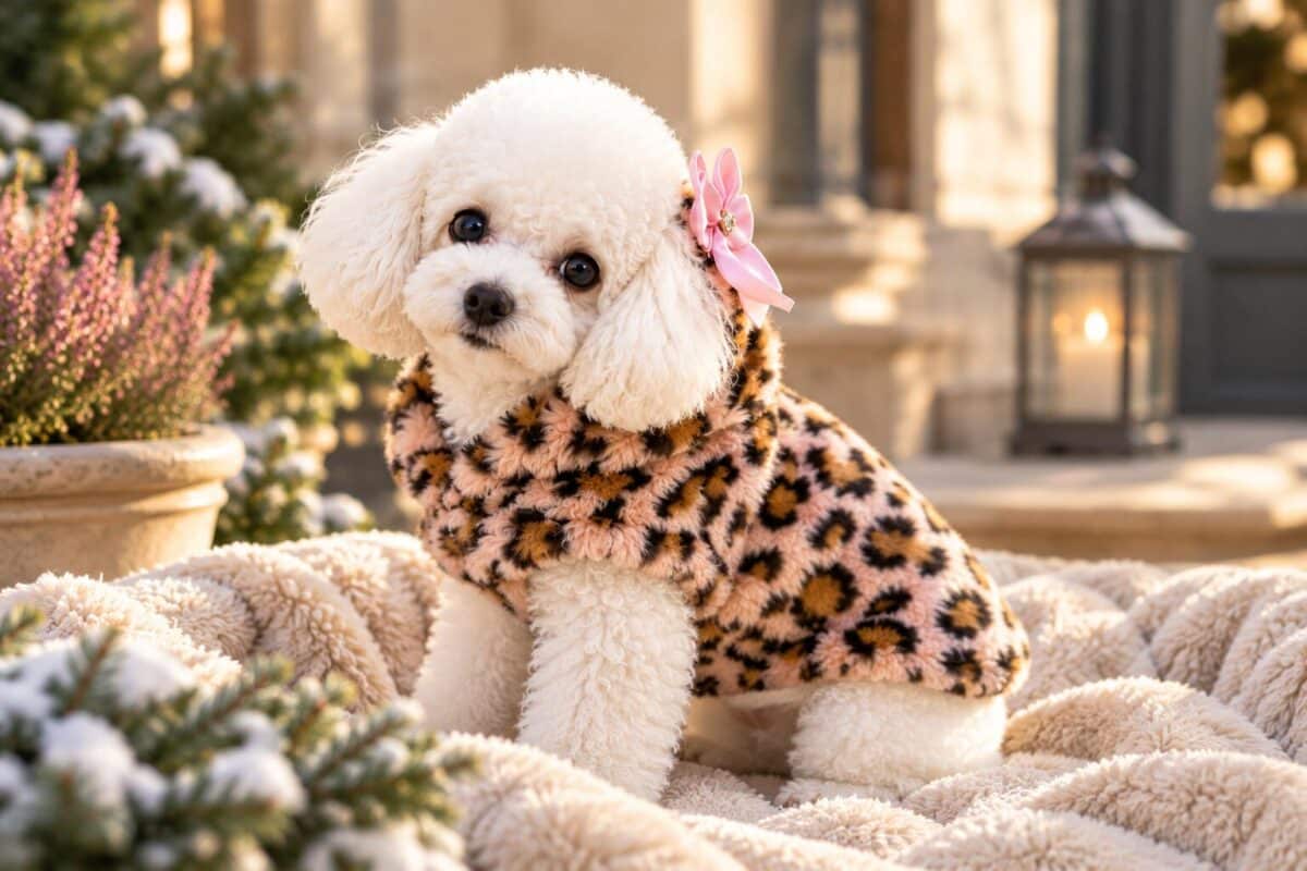 Barboncino con cappottino invernale per cani