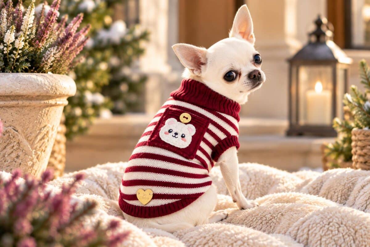 Chihuahua con maglioncino in lana merino per l'inverno
