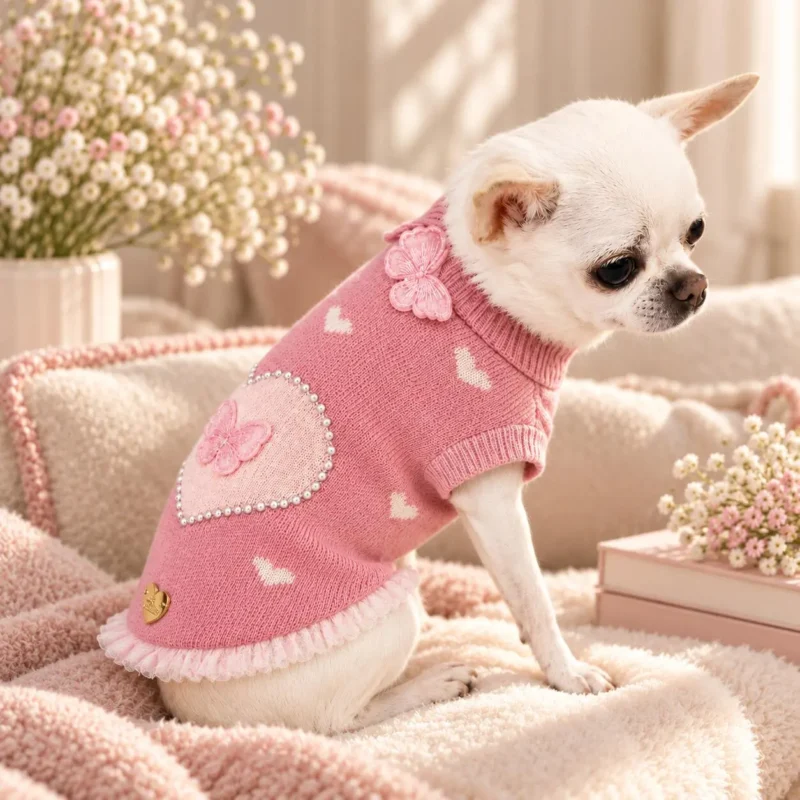 Chihuahua con maglioncino rosa in lana merino Pet Chérie